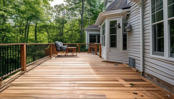 a brand new deck on colonial home in new england